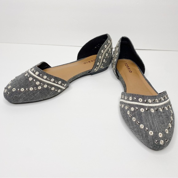 Torrid Studded Chambray D'orsay Flats Gray Blue 9 Wide - Picture 4 of 7
